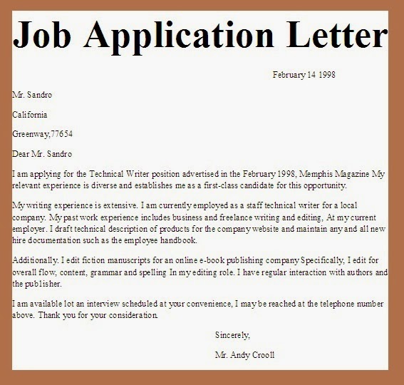An example of a application letter